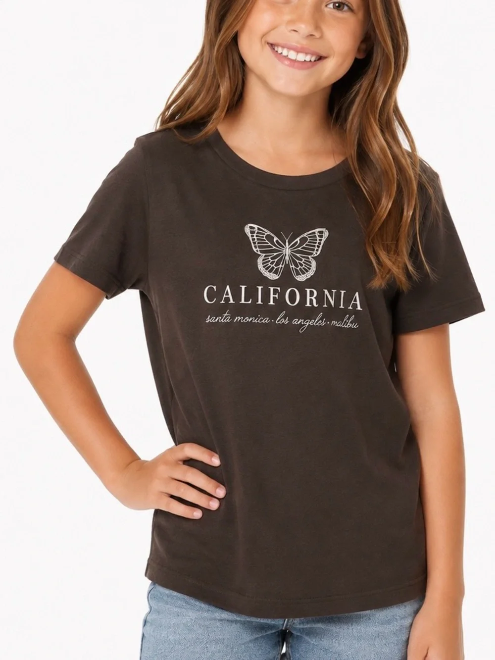 Aeropostale Classic Crew California Butterfly Graphic Tee Brown Medium